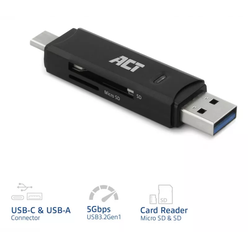 Lettore di schede ACT USB-C/USB-A 3.0 nero