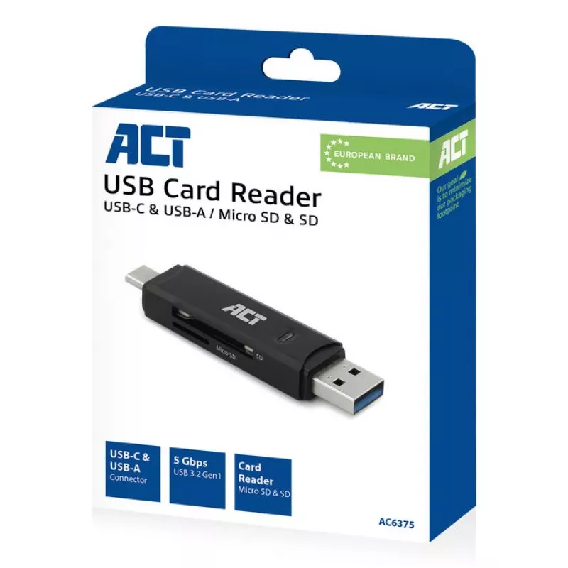 Lettore di schede ACT USB-C/USB-A 3.0 nero