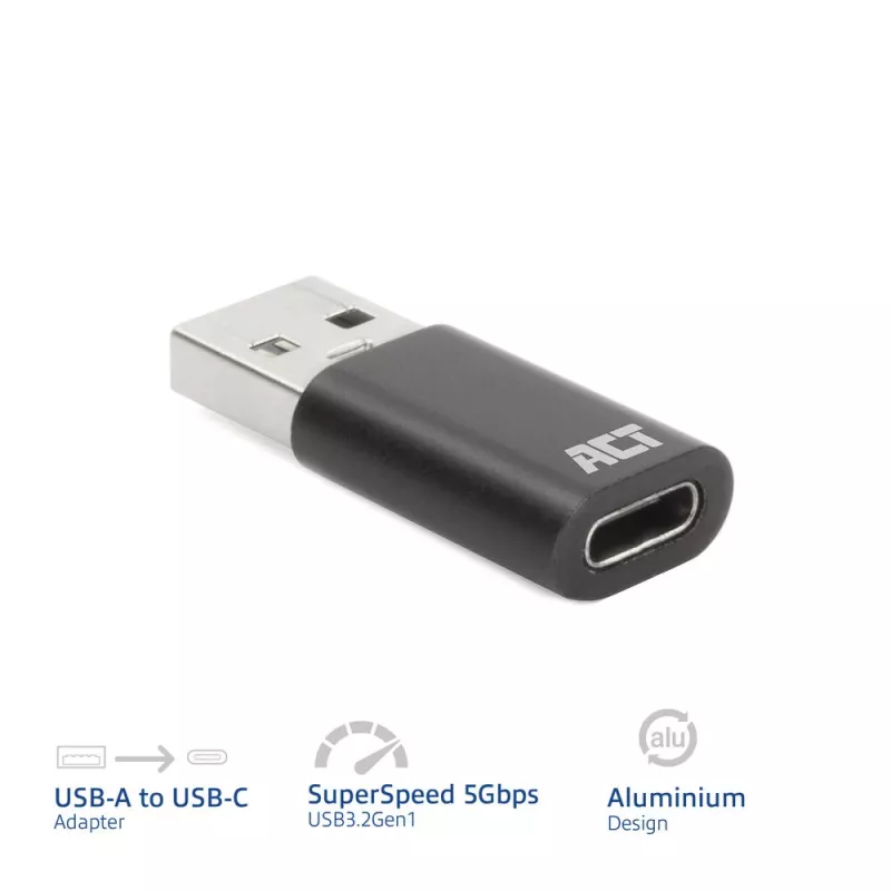 Adattatore da connettore maschio USB-A a connettore femmina USB-C ACT AC7376 nero