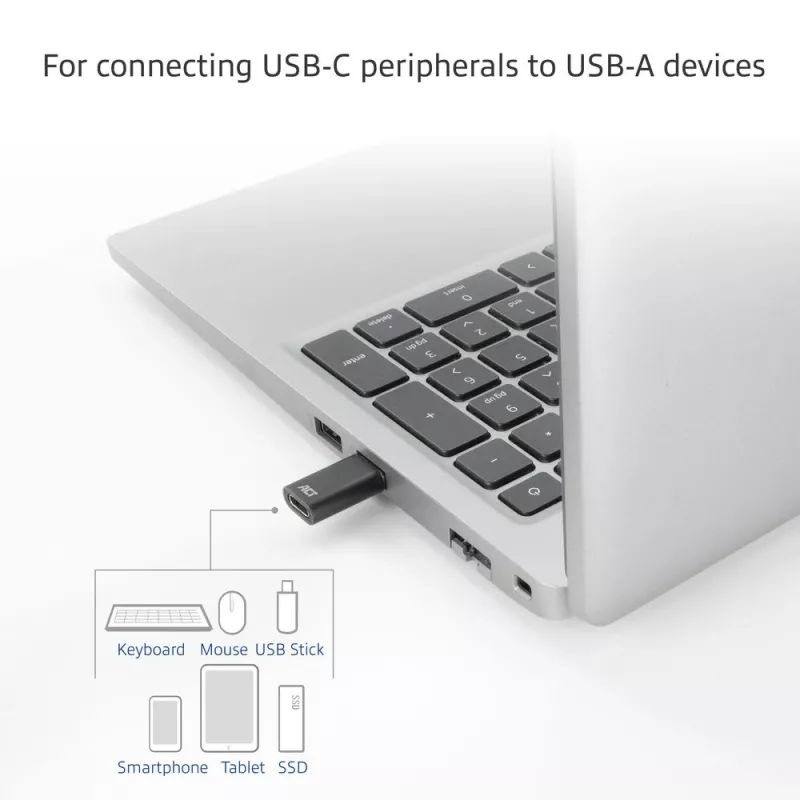 Adattatore da connettore maschio USB-A a connettore femmina USB-C ACT AC7376 nero