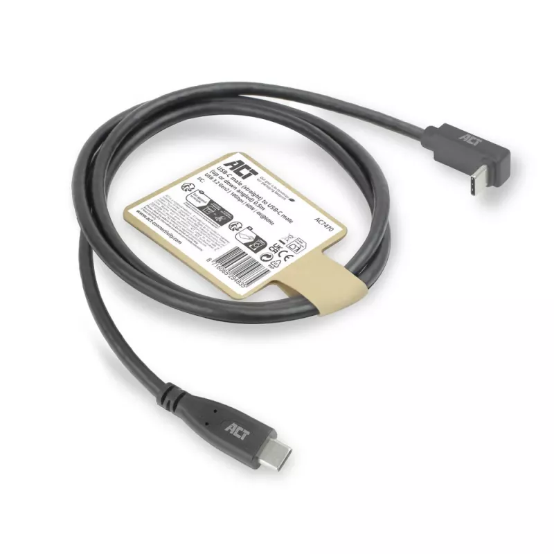 Cavo ACT USB 3.0 10Gbps 60W da USB Type-C (dritto) a USB Type-C (angolare alto/basso), 1 metro