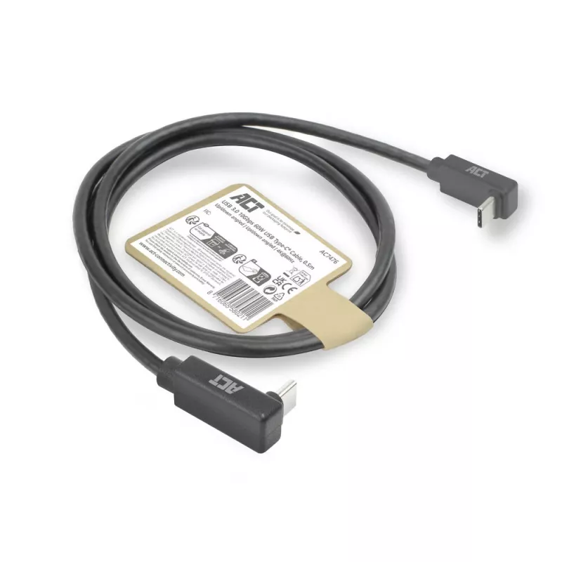 Cavo ACT USB 3.0 10Gbps 60W da USB Type-C (angolare alto/basso) a USB Type-C (angolare alto/basso), 0,5 metri