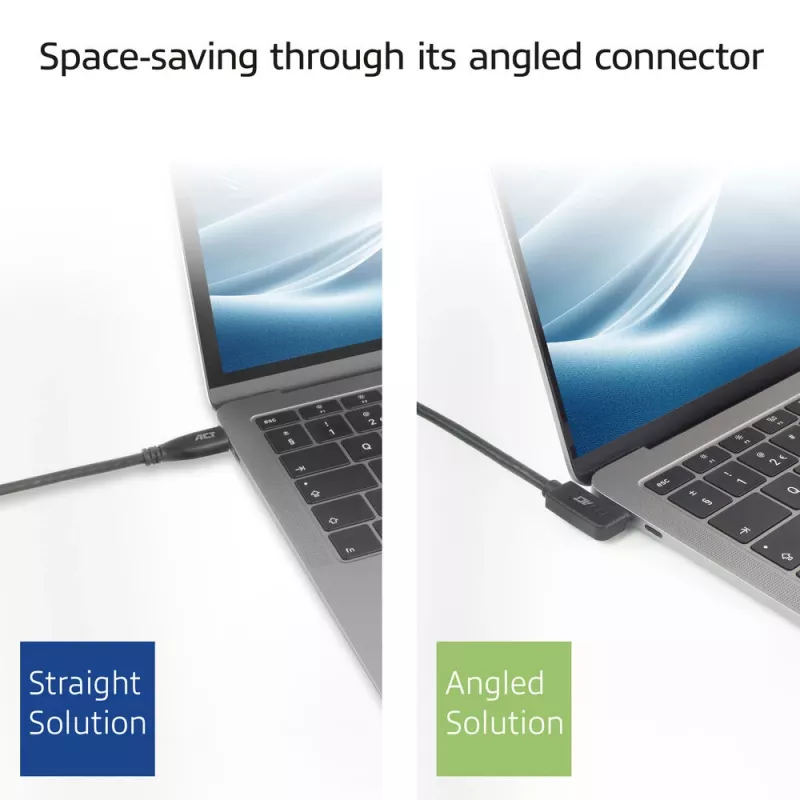 Cavo ACT USB 3.0 10 Gbit/s 60 W da USB Type-C (angolare sinistra/destra) a USB Type-C (angolare alto/basso), 1 metro