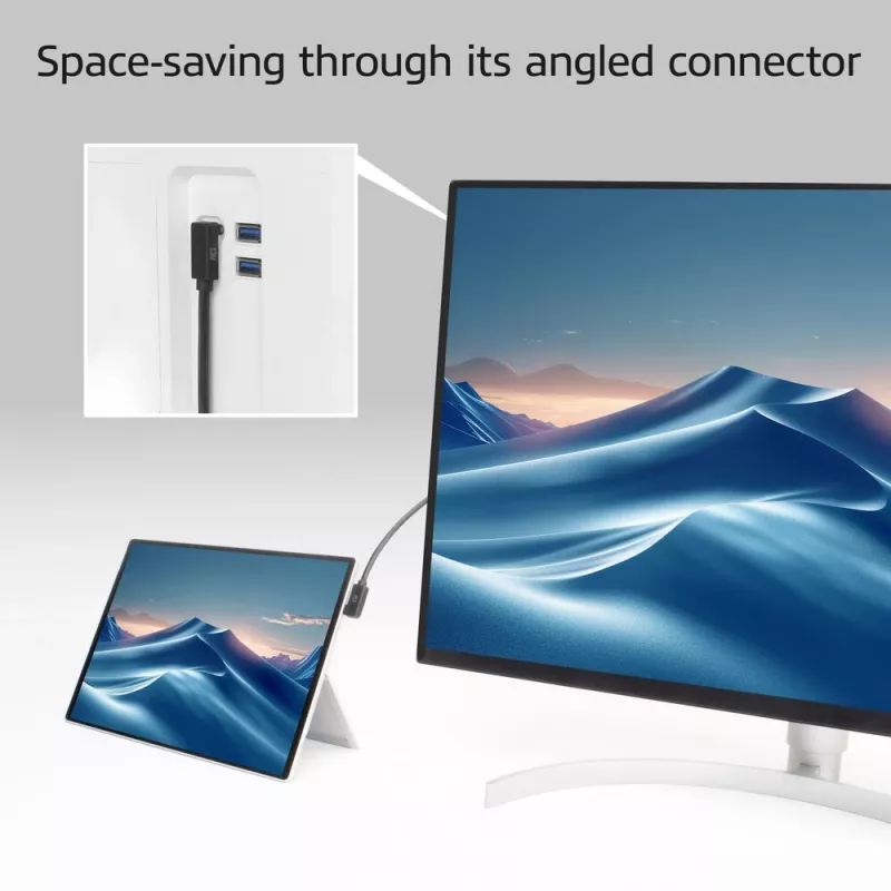 Cavo ACT USB 3.0 10Gbps 60W da USB Type-C (angolare sinistra/destra) a USB Type-C (angolare alto/basso), 2 metri