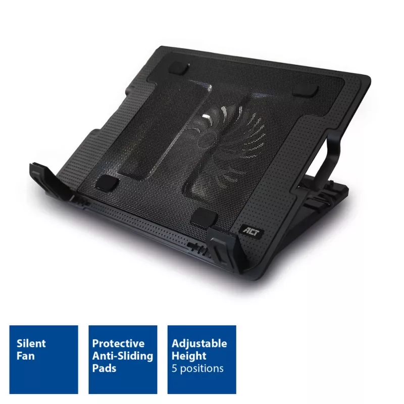 Supporto per laptop ACT, con ventola, regolabile in altezza su 5 livelli, hub a 2 porte