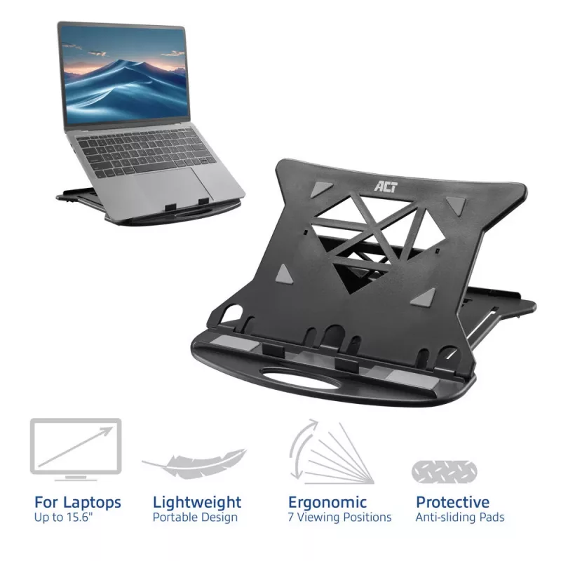 Supporto per laptop ACT AC8150 pieghevole 7 altezze regolabili nero