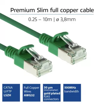 ACT Verde 1 m LSZH U/FTP CAT6A Datacenter Slimline cavo patch, senza linguetta, con connettori RJ45
