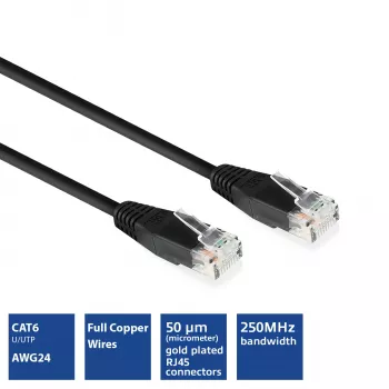 ACT Nero 15 metri U/UTP CAT6 cavo patch con connettori RJ45