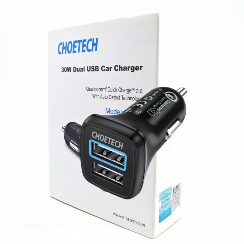 Alimentatore CHOETECH C0051 dual USB-A 36W QC3.0, nero
