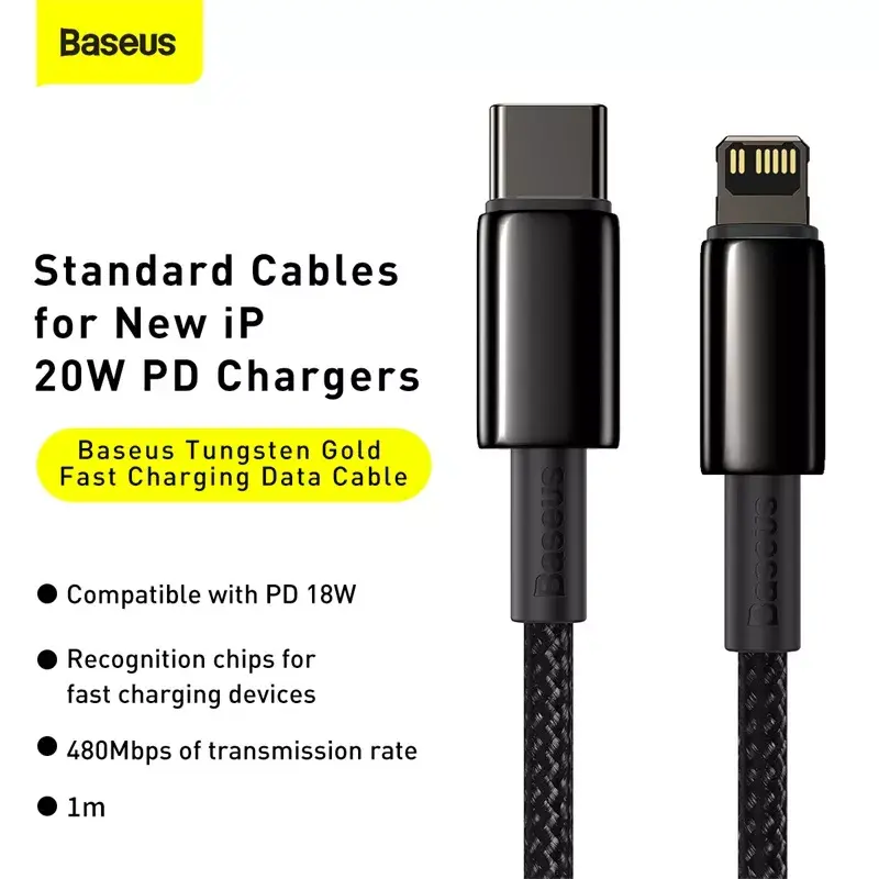 Cavo Baseus Tungsten Gold 1 m nero Lightning a USB C