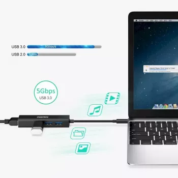 Adattatore USB Type-C a RJ-45 Ethernet con 3x USB Type-A CHOETECH HUB-U02BK