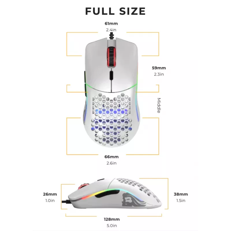 Glorious Gaming Glorious Model O Mouse Regular (bianco), per destrorsi, ottico, USB Type-A, 12000 DPI, bianco