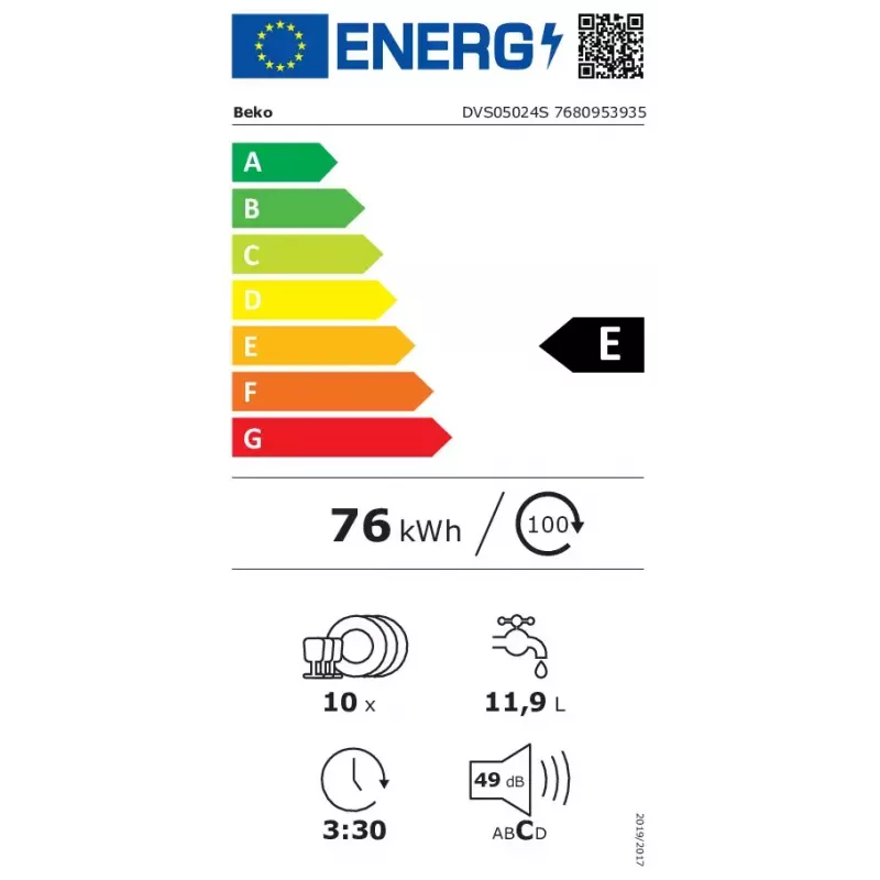 Beko DVS05024S Lavastoviglie a libera installazione 10 coperti 49 dB
