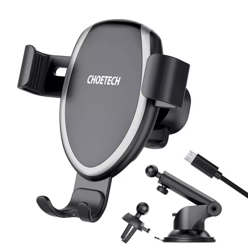 Supporto auto per smartphone CHOETECH T536-S con ricarica wireless 10W, montaggio su cruscotto/parabrezza