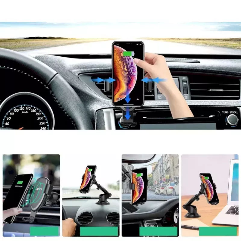 Supporto auto per smartphone CHOETECH T536-S con ricarica wireless 10W, montaggio su cruscotto/parabrezza