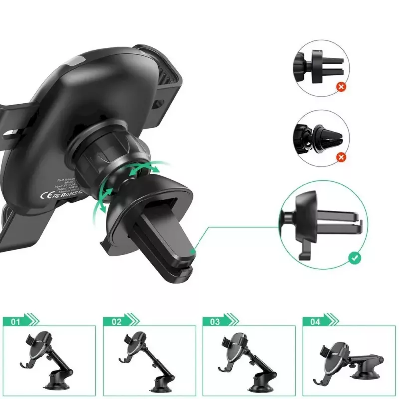 Supporto auto per smartphone CHOETECH T536-S con ricarica wireless 10W, montaggio su cruscotto/parabrezza