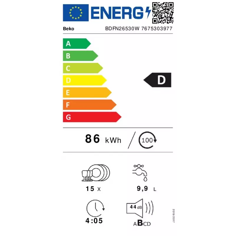 Beko BDFN26530W Lavastoviglie freestanding 15 coperti 44 dB