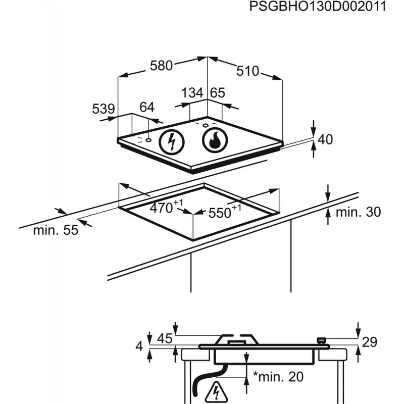 Piano cottura Electrolux EGE6172NOK nero da incasso 60 cm combinato 4 zone, comandi touch e manopole