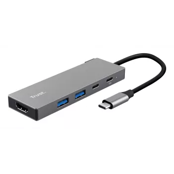 Hub USB Type-C TRUST 26062 — HDMI + USB 3.2 Gen 1 Type-A e Type-C, grigio, 5 porte