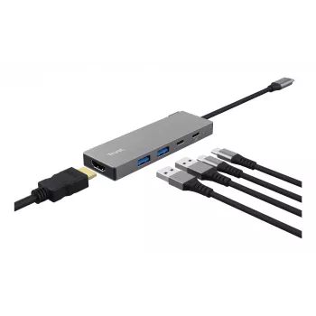 Hub USB Type-C TRUST 26062 — HDMI + USB 3.2 Gen 1 Type-A e Type-C, grigio, 5 porte