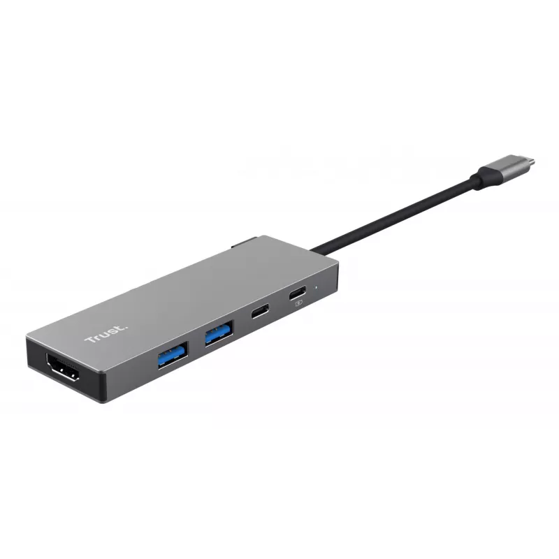 Hub USB Type-C TRUST 26062 — HDMI + USB 3.2 Gen 1 Type-A e Type-C, grigio, 5 porte