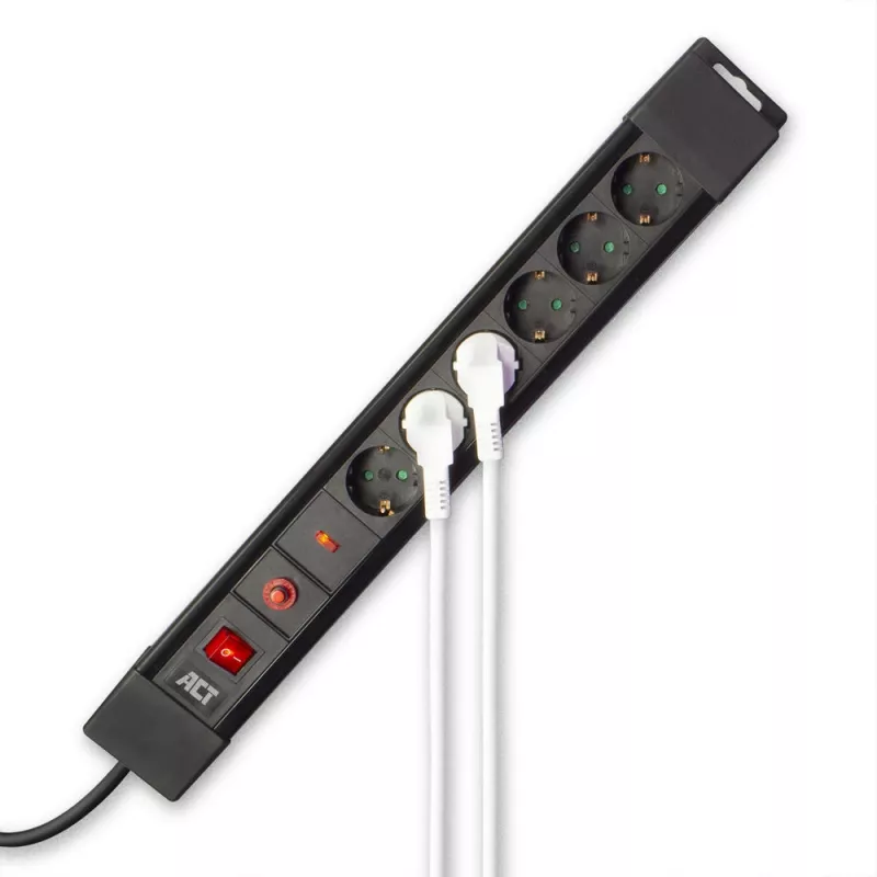 ACT ciabatta con 6 prese e protezione da sovratensione, 6 uscite AC, tipo F, 230 V, 16 A, 1,5 mm², tipo F (Schuko)