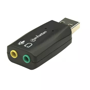 Manhattan adattatore audio USB-A, USB-A a ingresso microfono 3,5 mm e uscita audio, 480 Mbit/s (USB 2.0), supporta 3D e suono surround virtuale 5.1, Hi-Speed USB, nero, tre anni di garanzia