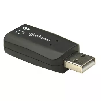 Manhattan adattatore audio USB-A, USB-A a ingresso microfono 3,5 mm e uscita audio, 480 Mbit/s (USB 2.0), supporta 3D e suono surround virtuale 5.1, Hi-Speed USB, nero, tre anni di garanzia