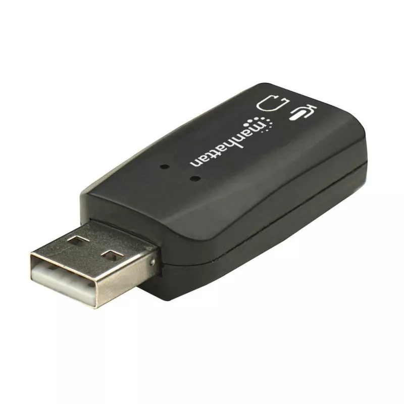 Manhattan 150859 adattatore audio 3D USB-A, da USB-A a ingresso microfono e uscita audio da 3,5 mm, 480 Mbps (USB 2.0), stereo