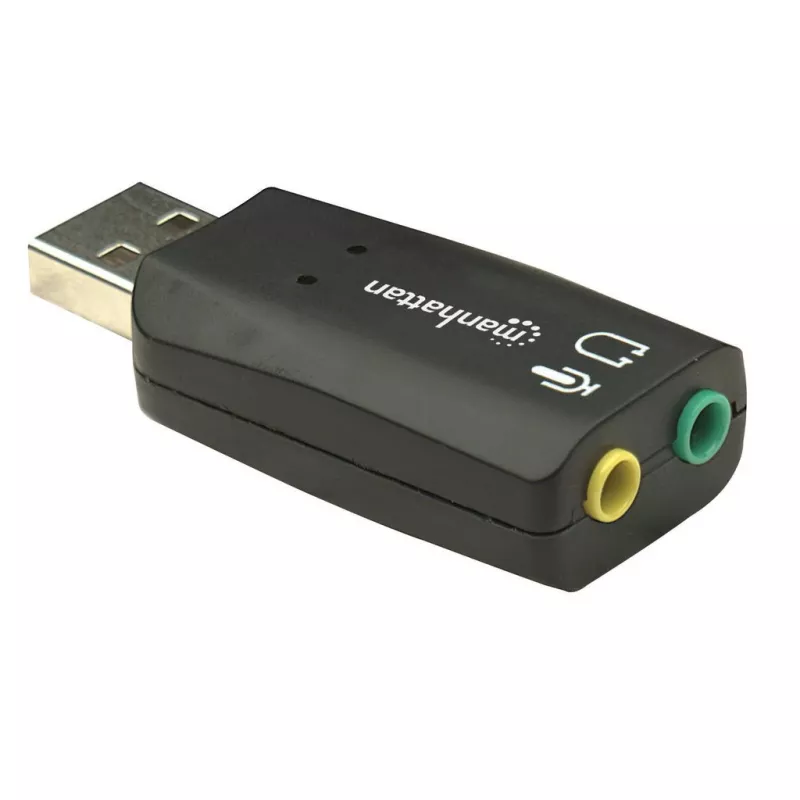Manhattan 150859 adattatore audio 3D USB-A, da USB-A a ingresso microfono e uscita audio da 3,5 mm, 480 Mbps (USB 2.0), stereo
