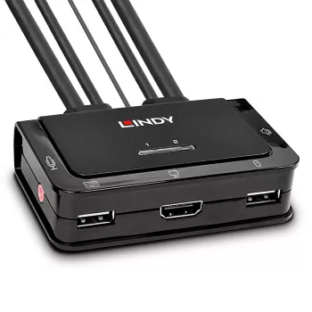 Lindy switch KVM 2 porte HDMI 4K30, USB 2.0 e audio con cavo, 1920 x 1080 pixel, nero