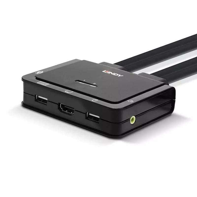 Lindy switch KVM 2 porte HDMI 4K30, USB 2.0 e audio con cavo, 1920 x 1080 pixel, nero