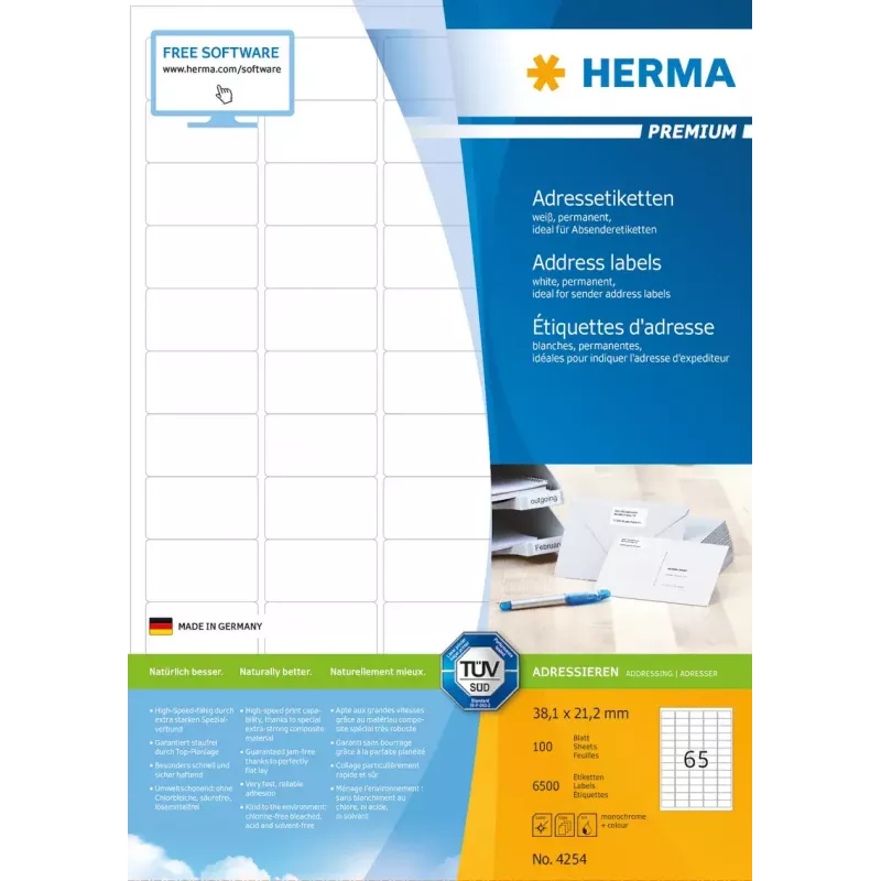Etichette per indirizzi Premium HERMA A4 38,1x21,2 mm 6500 pz.