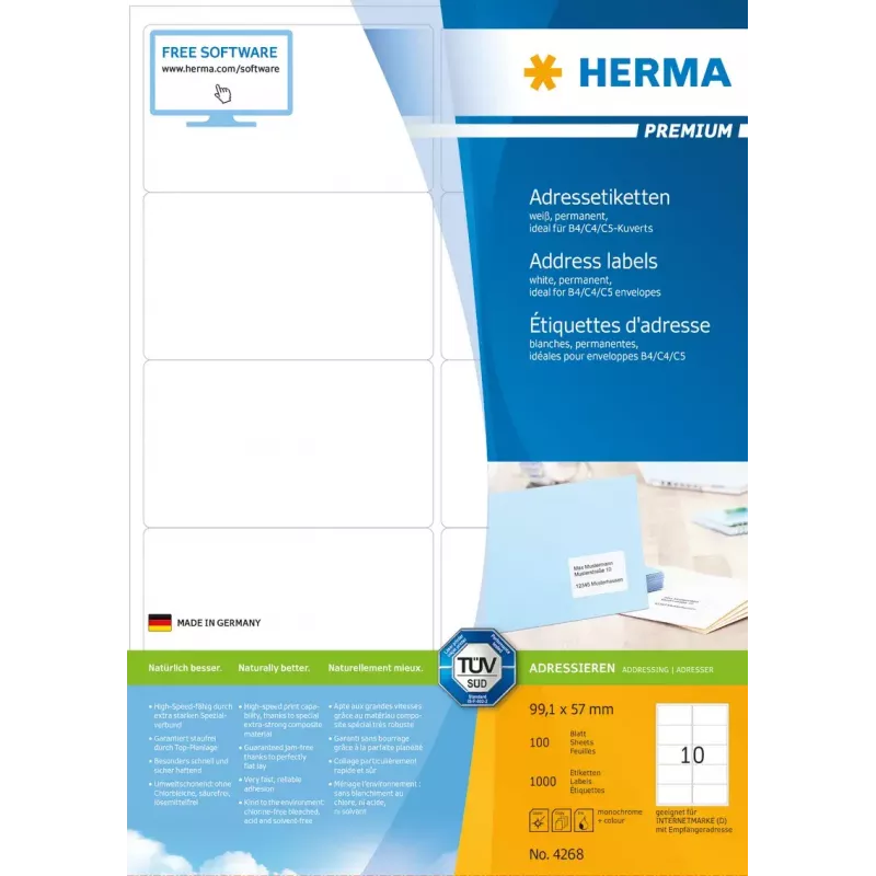 Etichette per indirizzi Premium HERMA A4 99,1x57 mm 1000 pz.