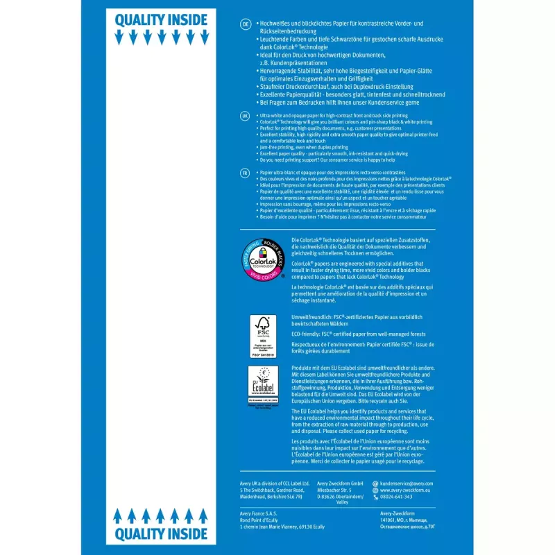Carta per stampante A4 Avery Bright White Inkjet 500 fogli