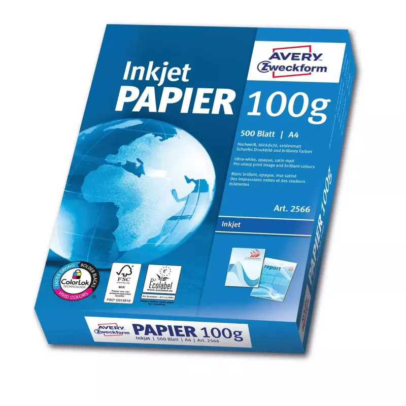 Carta per stampante A4 Avery Bright White Inkjet 500 fogli
