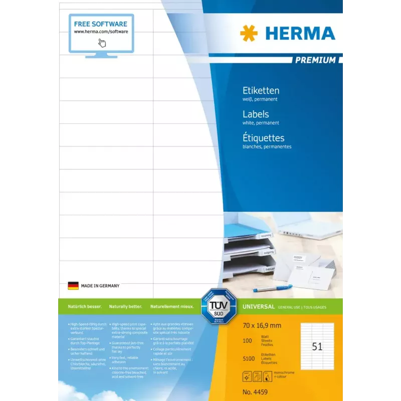 Etichette adesive per stampante HERMA Premium A4 70x16,9 mm