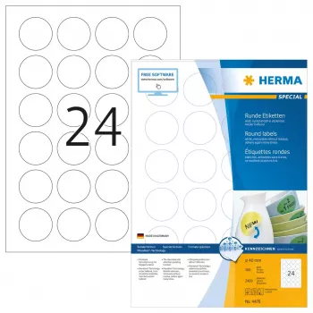 Etichette adesive HERMA rimovibili A4 Ø 40 mm 2400 pz.