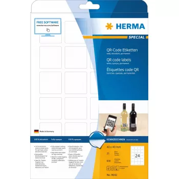 Etichette QR code HERMA 9642 A4 40x40 mm quadrato carta bianca