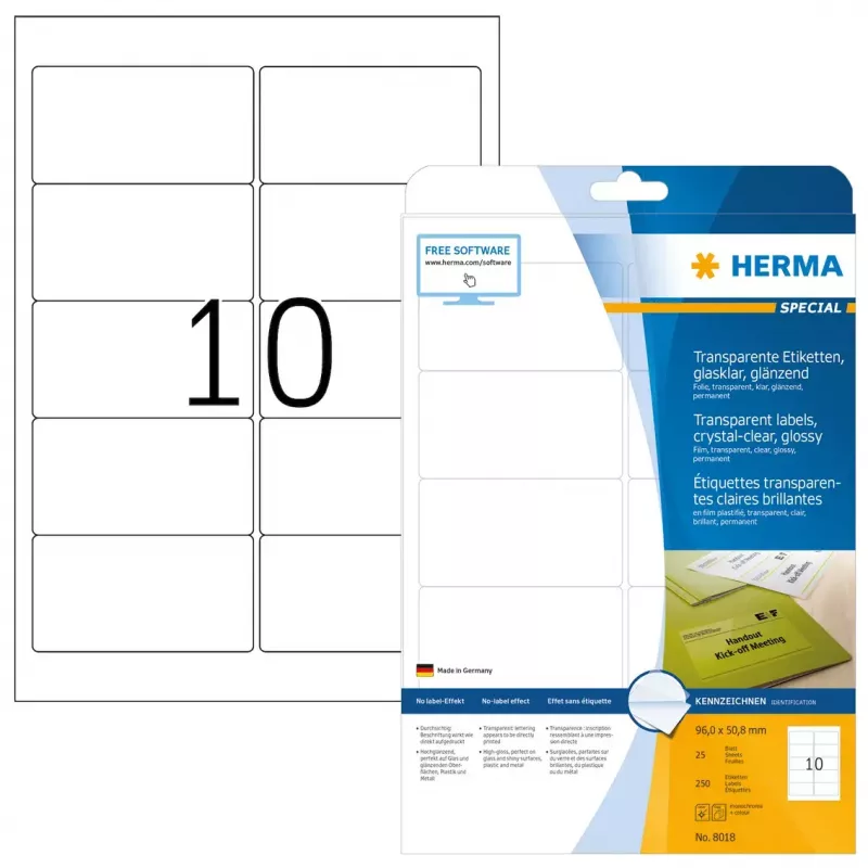 Etichetta adesiva per stampante HERMA Labels trasparente cristallo A4 96x50,8 mm
