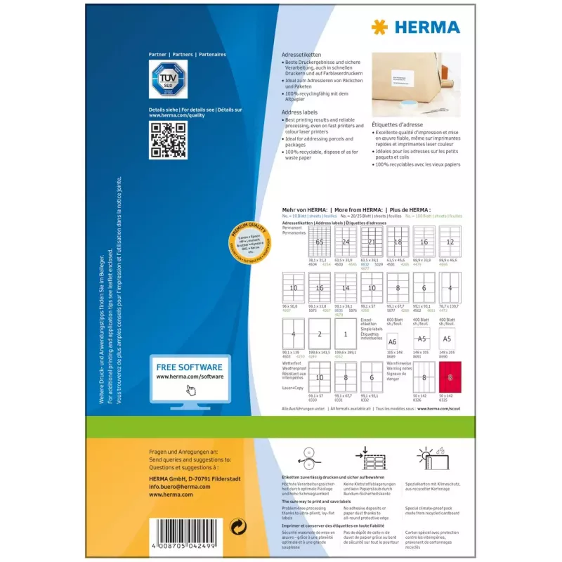 Etichette per indirizzi Premium HERMA A4 199,6x143,5 mm 200 pezzi