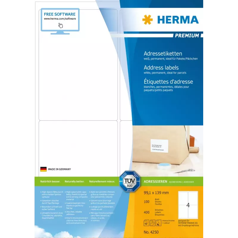 Etichette per indirizzi Premium HERMA A4 99,1 x 139 mm 400 pezzi