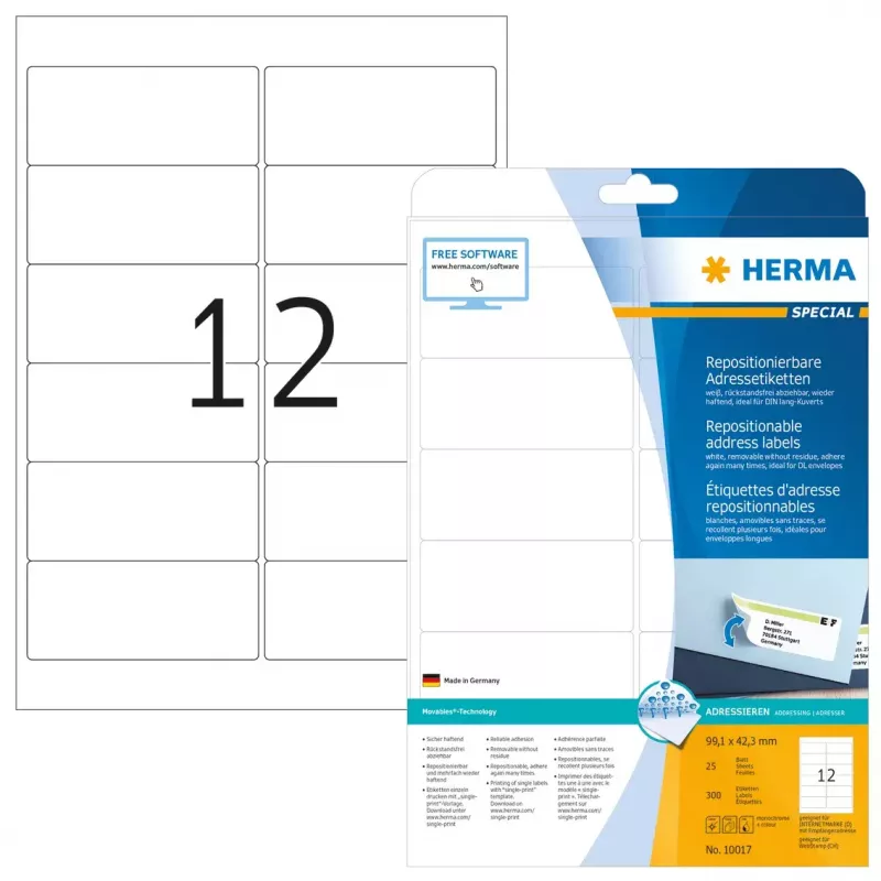 Etichette per indirizzi rimovibili HERMA 10017 A4 99,1x42,3 mm