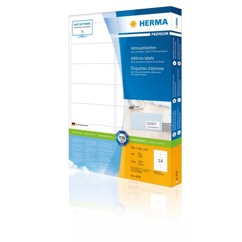 Etichette per indirizzi Premium HERMA A4 99,1x38,1 mm 1400 pezzi