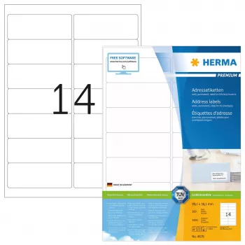 Etichette per indirizzi Premium HERMA A4 99,1x38,1 mm 1400 pezzi