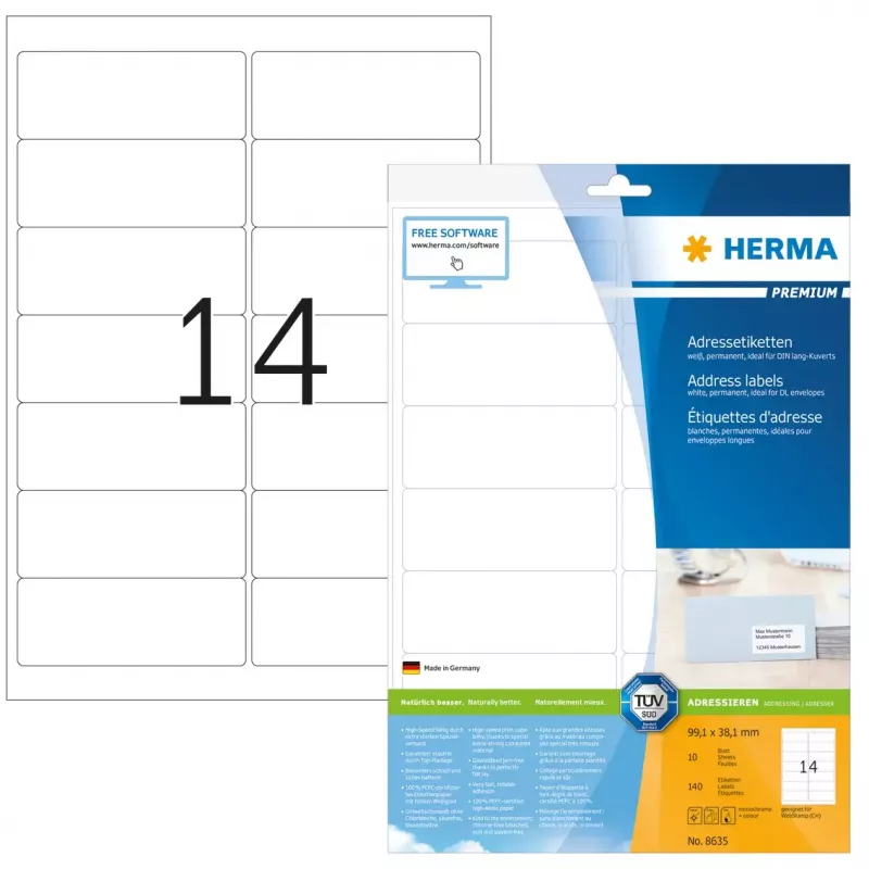 Etichette per indirizzi Premium HERMA A4 99,1x38,1 mm 140 pezzi