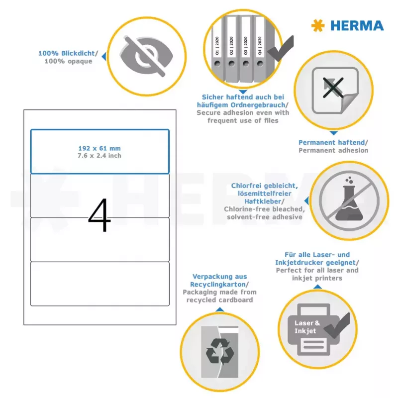Etichette per dorso HERMA A4 192x61 mm 8621