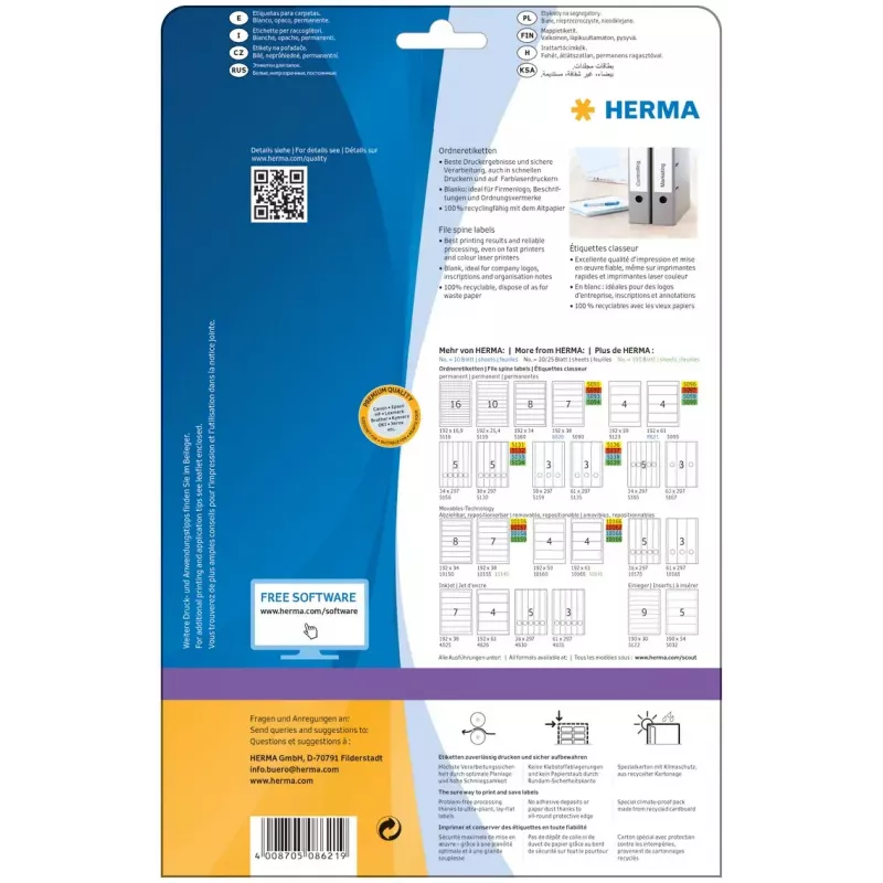Etichette per dorso HERMA A4 192x61 mm 8621