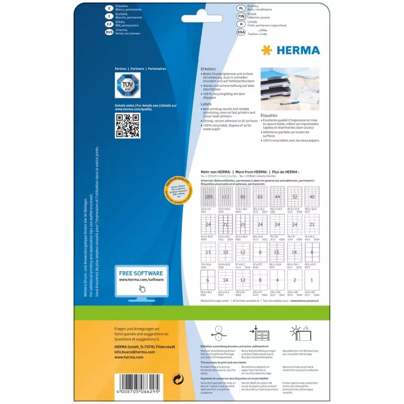 Etichetta adesiva per stampante HERMA Labels Premium A4 38,1 x 21,2 mm