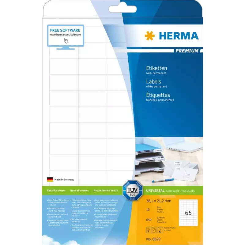 Etichetta adesiva per stampante HERMA Labels Premium A4 38,1 x 21,2 mm